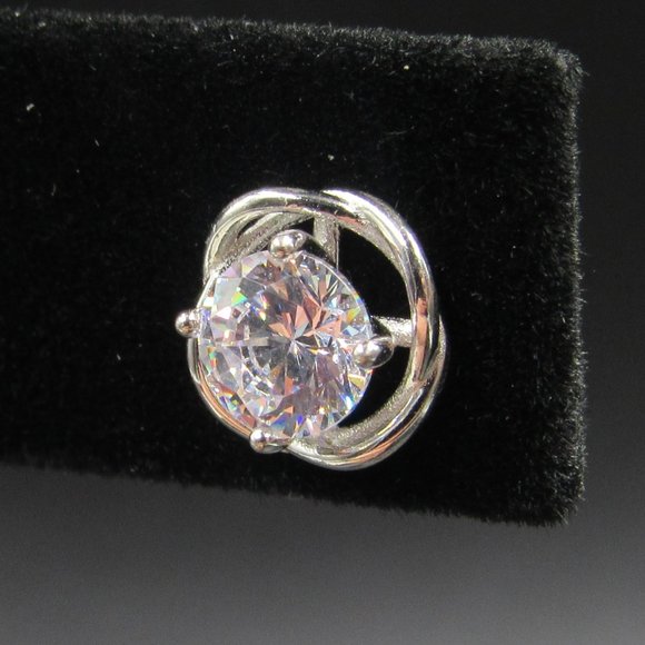 Jewelry - Sterling Silver 5.4mm Fancy Cubic Zirconia Stud Earrings Vintage